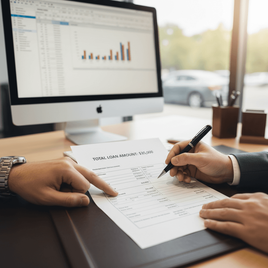 Financing paperwork review with customer and dealer