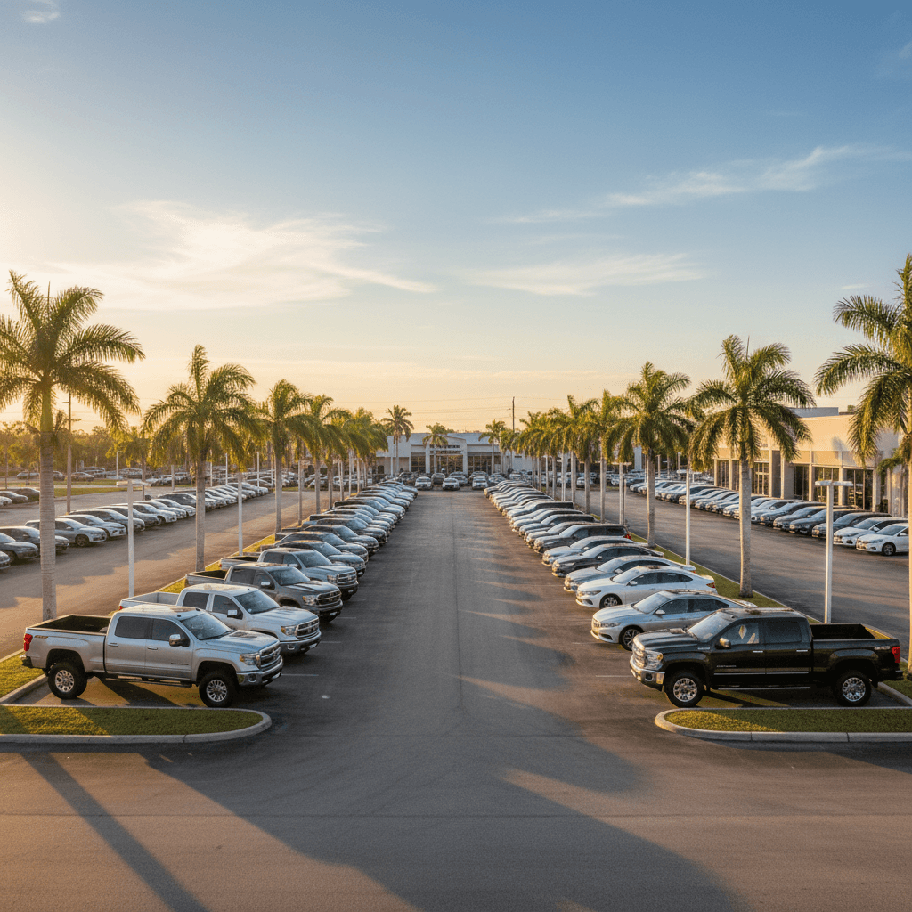 Stamper Motor Cars dealership lot with multiple vehicles