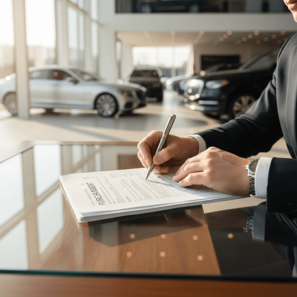 Flexible financing contract signing at Stamper Motor Cars